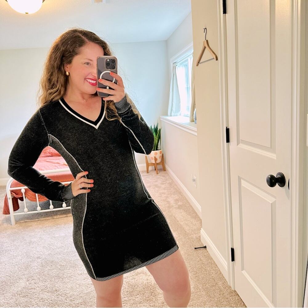 Rag & Bone Black Gray Knit V Neck Mini Dress XS